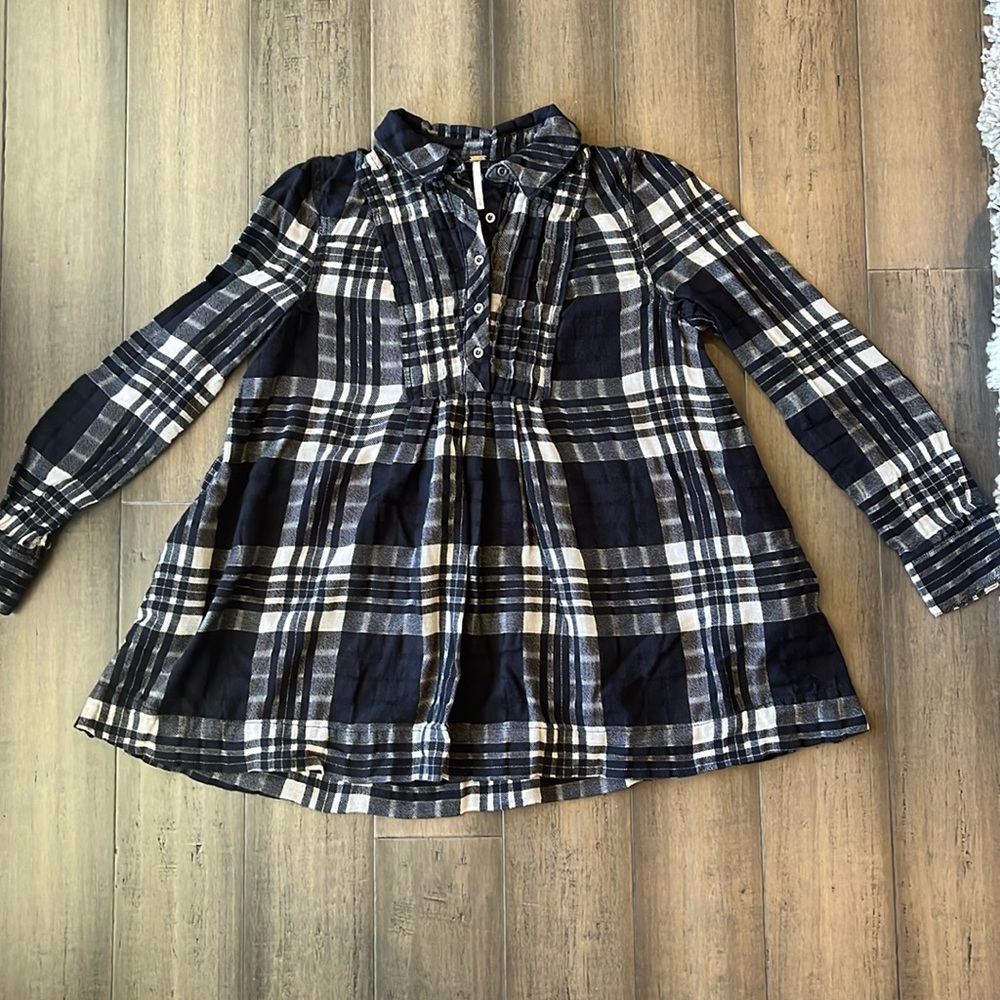 Free People Baby Blues Plaid Tunic Top/ mini Dress